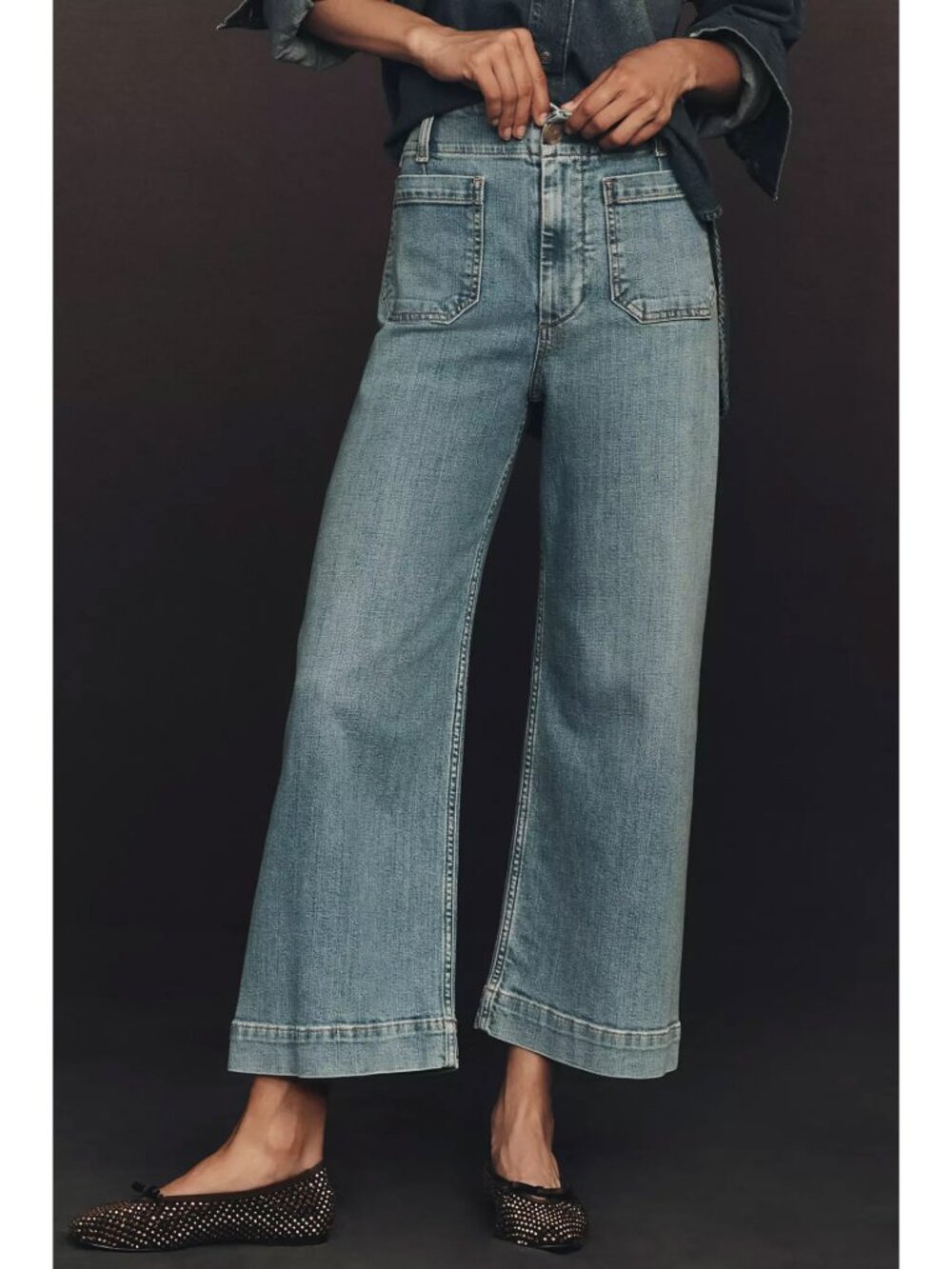 Maeve Colette Wide Leg Cropped Jeans - Light Wash Size 27